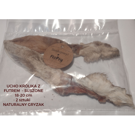 Ucho królika z futrem - Naturalny Gryzak - 2 szt.